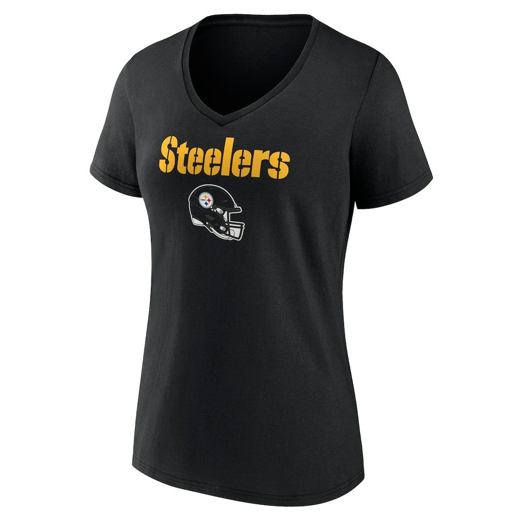 Pittsburgh Steelers Women's Personalized Name & Number Team Wordmark V-Neck T-Shirt Black | NFL