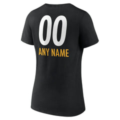 Pittsburgh Steelers Women's Personalized Name & Number Team Wordmark V-Neck T-Shirt Black | NFL