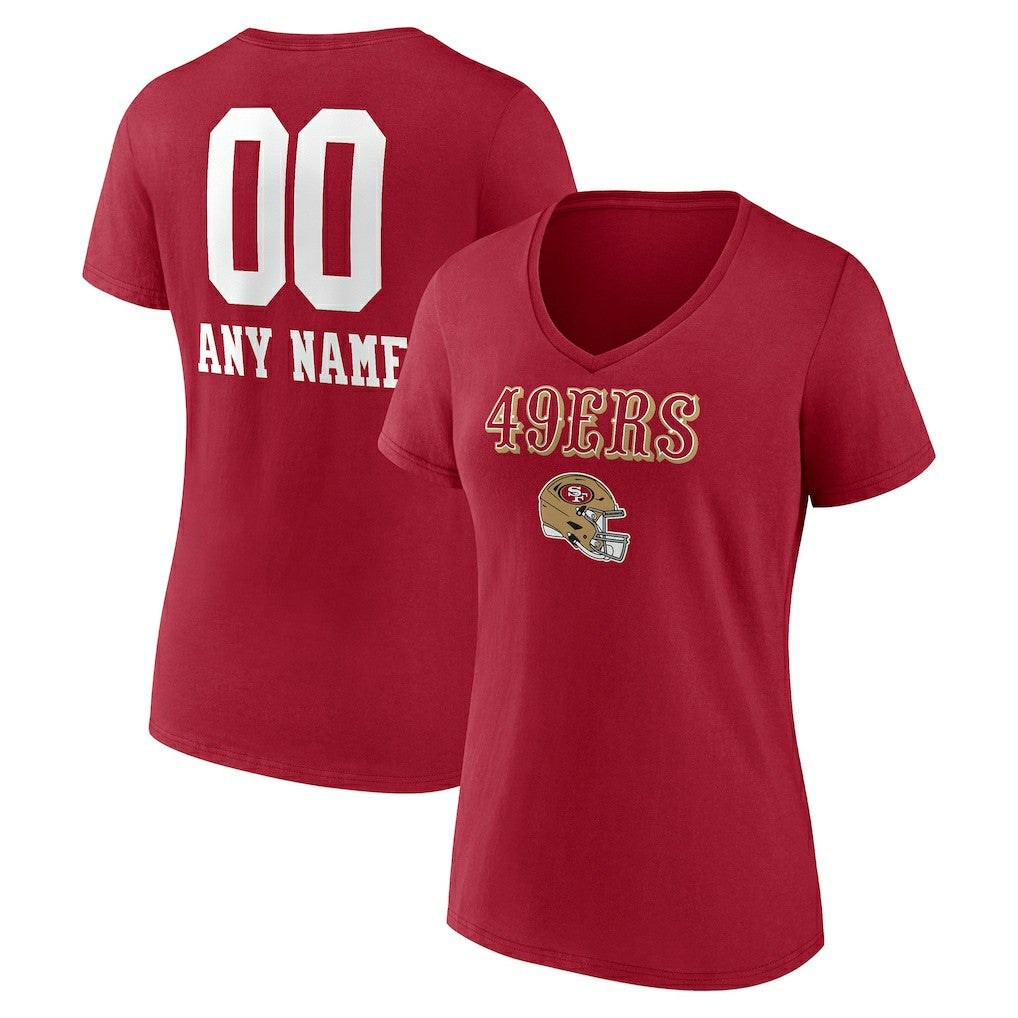 San Francisco 49ers Women's Personalized Name & Number Team Wordmark V-Neck T-Shirt Scarlet | NFL