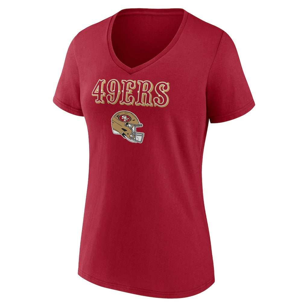San Francisco 49ers Women's Personalized Name & Number Team Wordmark V-Neck T-Shirt Scarlet | NFL