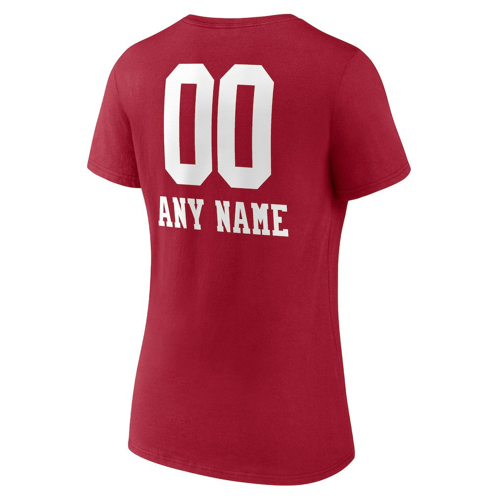 San Francisco 49ers Women's Personalized Name & Number Team Wordmark V-Neck T-Shirt Scarlet | NFL