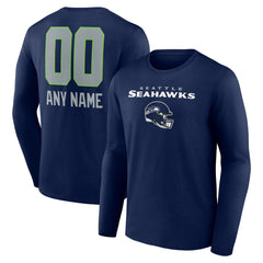 Seattle Seahawks Personalized Name & Number Team Wordmark Long Sleeve T-Shirt College Navy | NFL