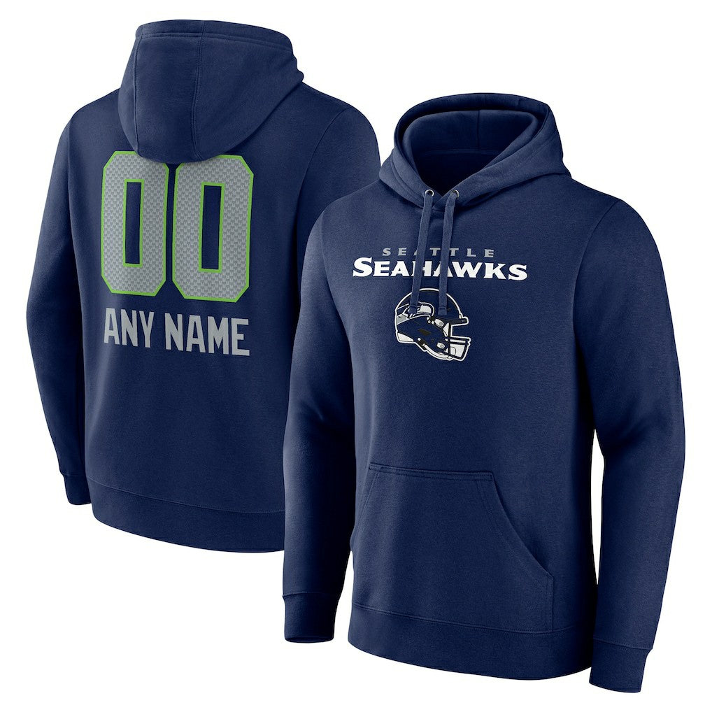 Seattle Seahawks Personalized Name & Number Team Wordmark Pullover Hoodie College Navy | NFL