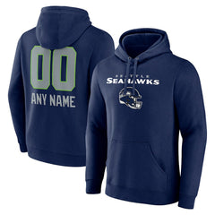 Seattle Seahawks Personalized Name & Number Team Wordmark Pullover Hoodie College Navy | NFL
