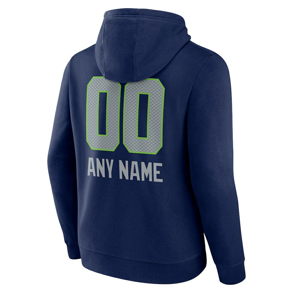 Seattle Seahawks Personalized Name & Number Team Wordmark Pullover Hoodie College Navy | NFL