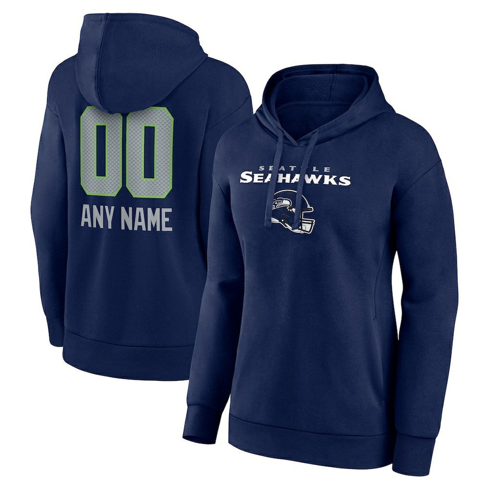 Seattle Seahawks Women's Personalized Name & Number Team Wordmark Pullover Hoodie College Navy | NFL