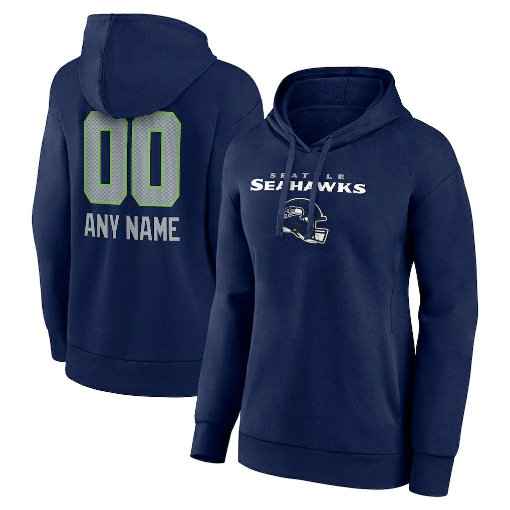 Seattle Seahawks Women's Personalized Name & Number Team Wordmark Pullover Hoodie College Navy | NFL