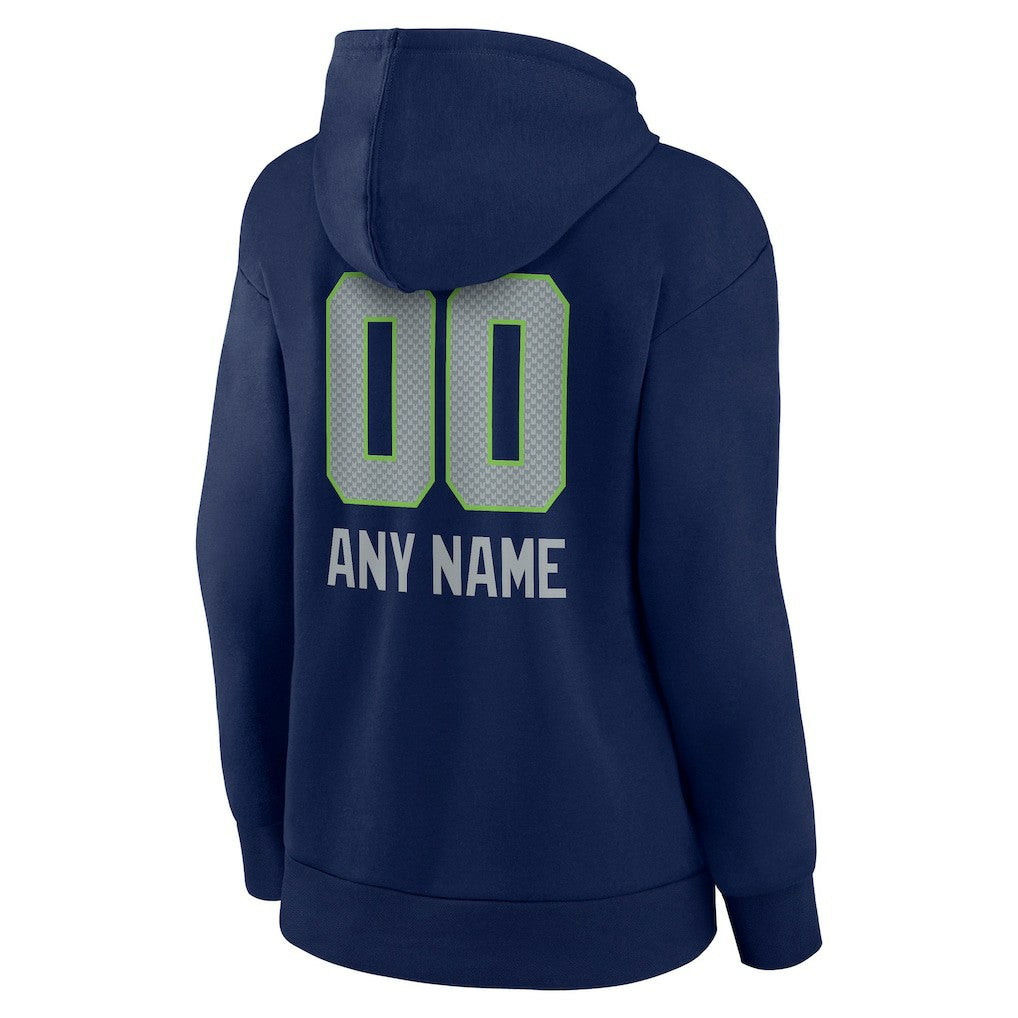 Seattle Seahawks Women's Personalized Name & Number Team Wordmark Pullover Hoodie College Navy | NFL