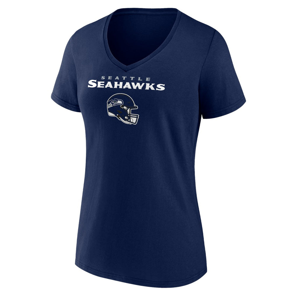 Seattle Seahawks Women's Personalized Name & Number Team Wordmark V-Neck T-Shirt College Navy | NFL