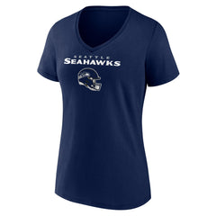 Seattle Seahawks Women's Personalized Name & Number Team Wordmark V-Neck T-Shirt College Navy | NFL