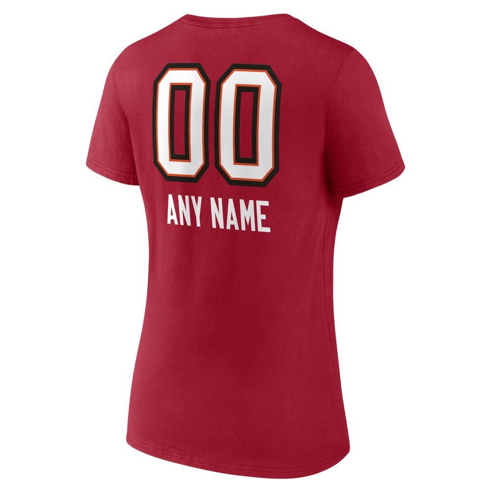 Tampa Bay Buccaneers Women's Personalized Name & Number Team Wordmark V-Neck T-Shirt Red | NFL