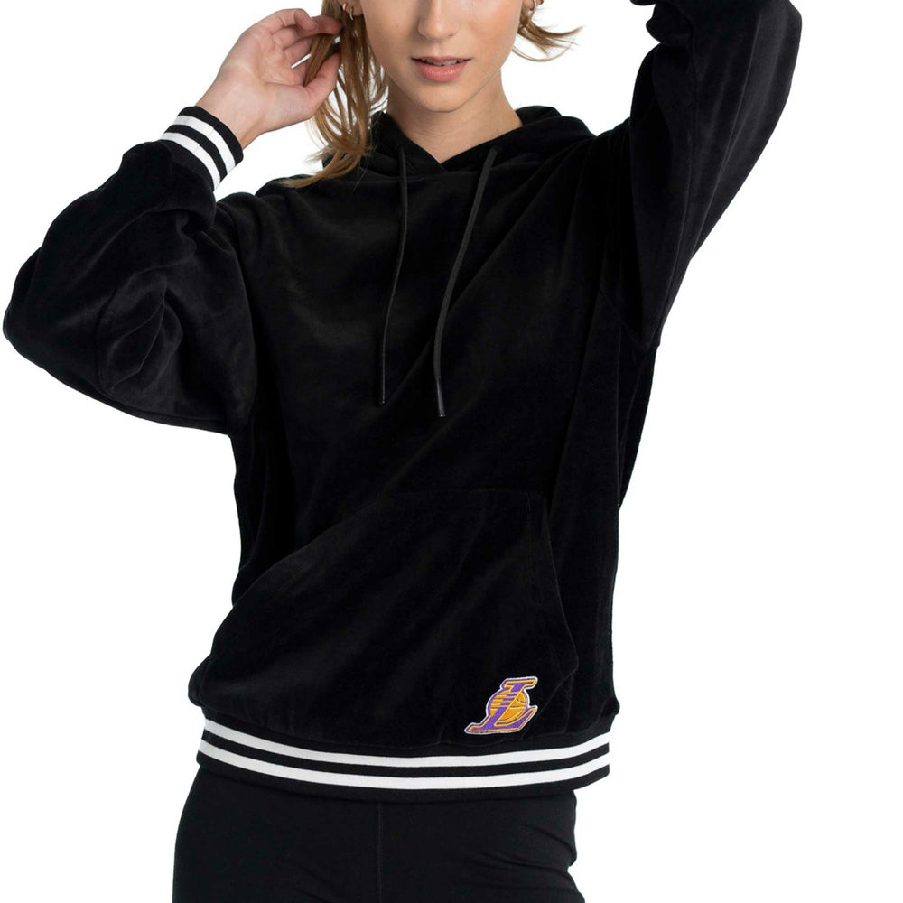 Los Angeles Lakers Lusso Women's Nellie Oversized Velour Pullover Hoodie Black - NBA
