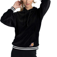 Los Angeles Lakers Lusso Women's Nellie Oversized Velour Pullover Hoodie Black - NBA