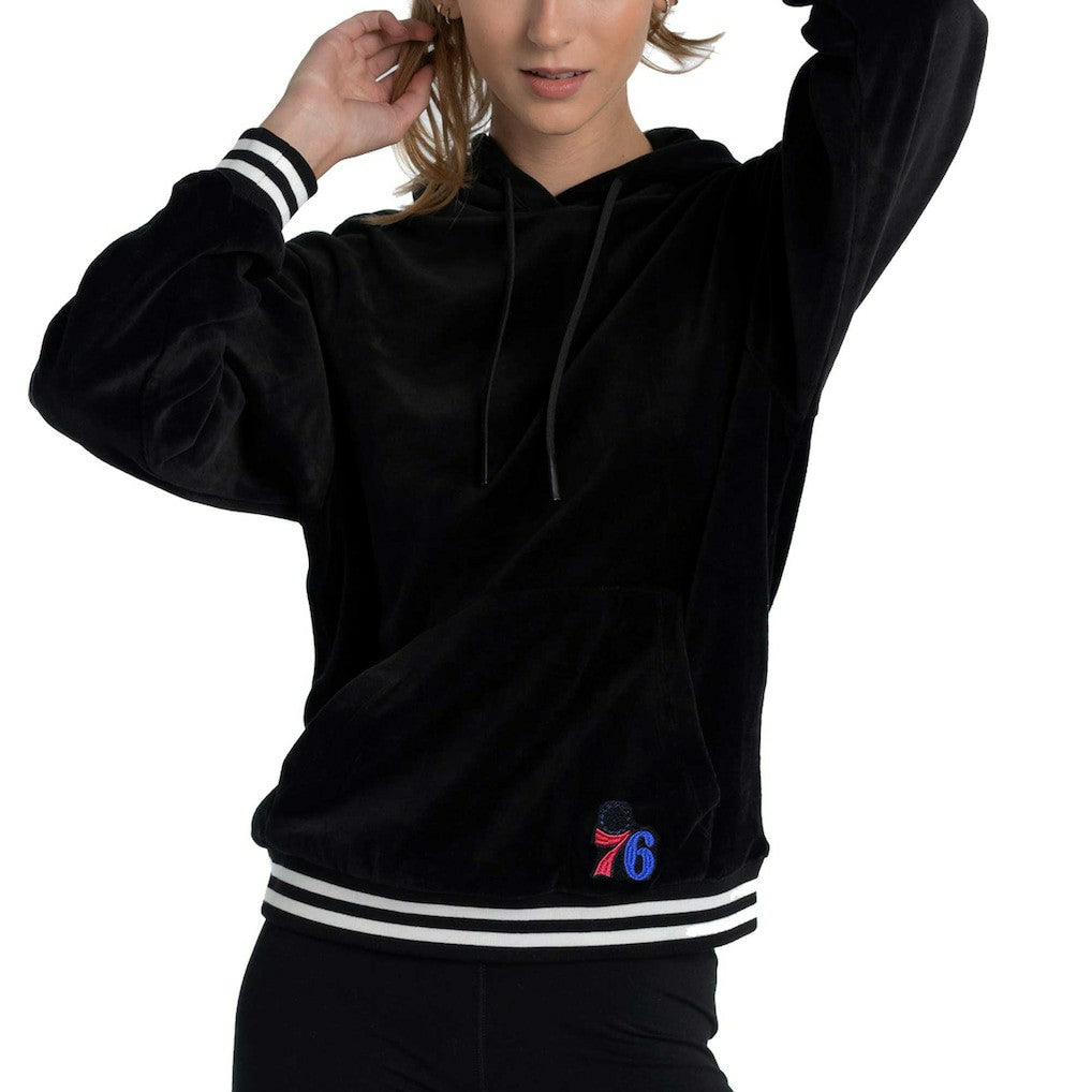 Philadelphia 76ers Lusso Women's Nellie Oversized Velour Pullover Hoodie Black - NBA