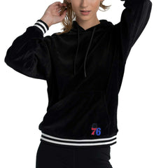 Philadelphia 76ers Lusso Women's Nellie Oversized Velour Pullover Hoodie Black - NBA