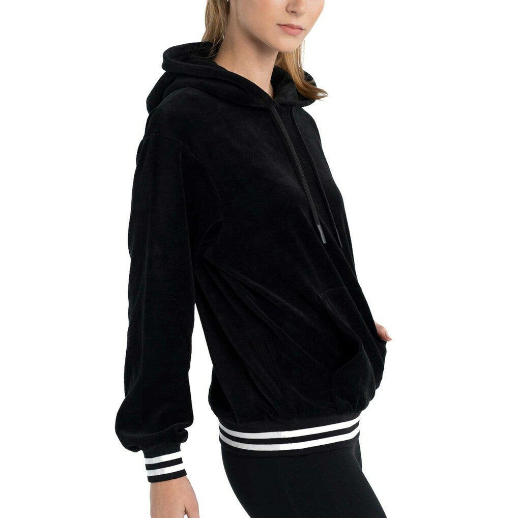 Chicago Bulls Lusso Women's Nellie Oversized Velour Pullover Hoodie Black - NBA