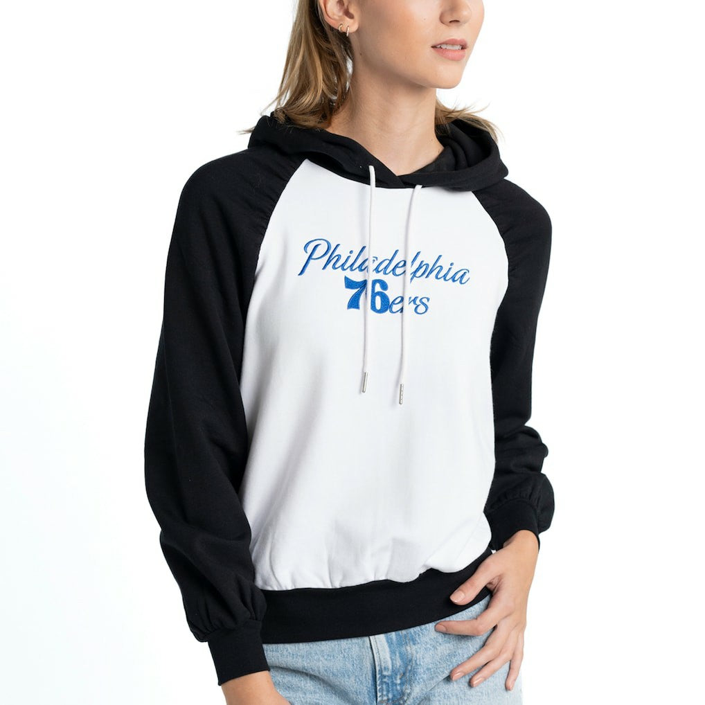 Philadelphia 76ers Lusso Women's Marlowe Tri-Blend Raglan Pullover Hoodie White - NBA