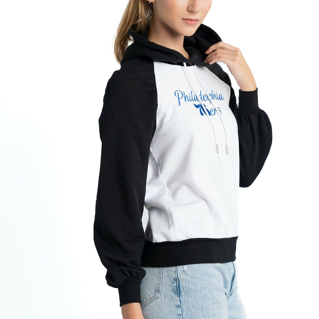 Philadelphia 76ers Lusso Women's Marlowe Tri-Blend Raglan Pullover Hoodie White - NBA