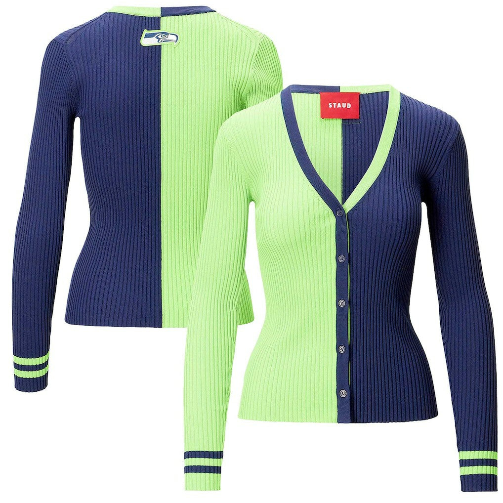 Seattle Seahawks STAUD Women's Cargo Sweater Neon Green/Navy | NFL