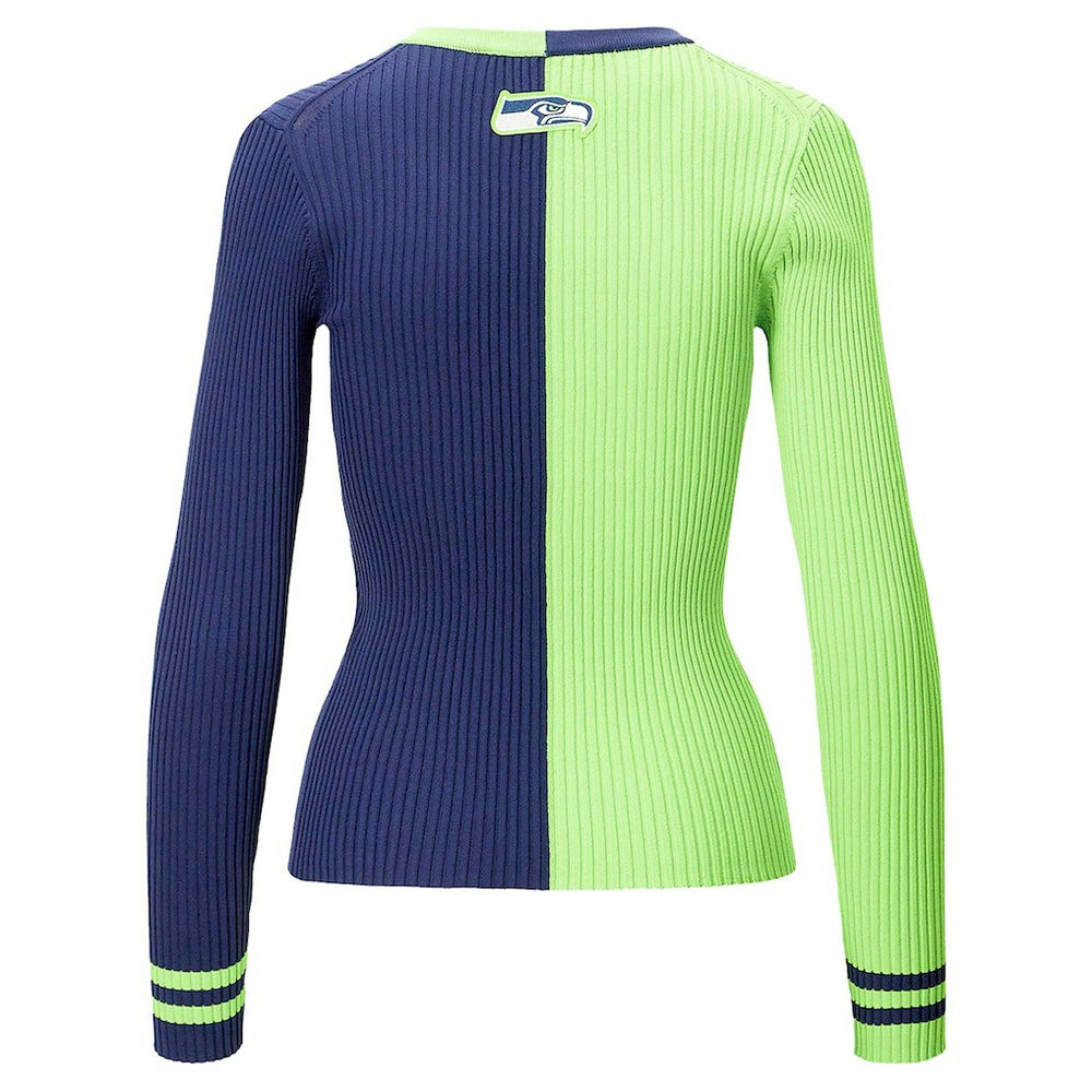 Seattle Seahawks STAUD Women's Cargo Sweater Neon Green/Navy | NFL