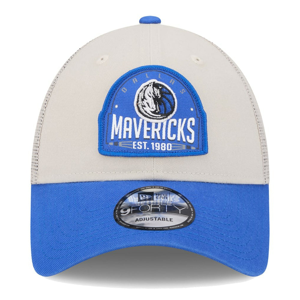 Dallas Mavericks Throwback Patch Trucker 9FORTY Adjustable Hat Khaki/Blue - NBA