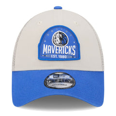 Dallas Mavericks Throwback Patch Trucker 9FORTY Adjustable Hat Khaki/Blue - NBA