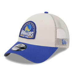 Golden State Warriors Throwback Patch Trucker 9FORTY Adjustable Hat Khaki/Royal - NBA