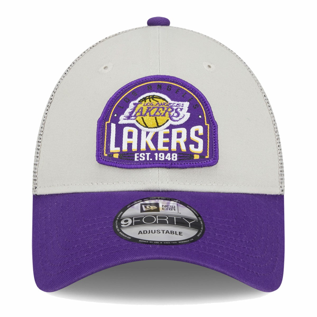 Los Angeles Lakers Throwback Patch Trucker 9FORTY Adjustable Hat Khaki/Purple - NBA