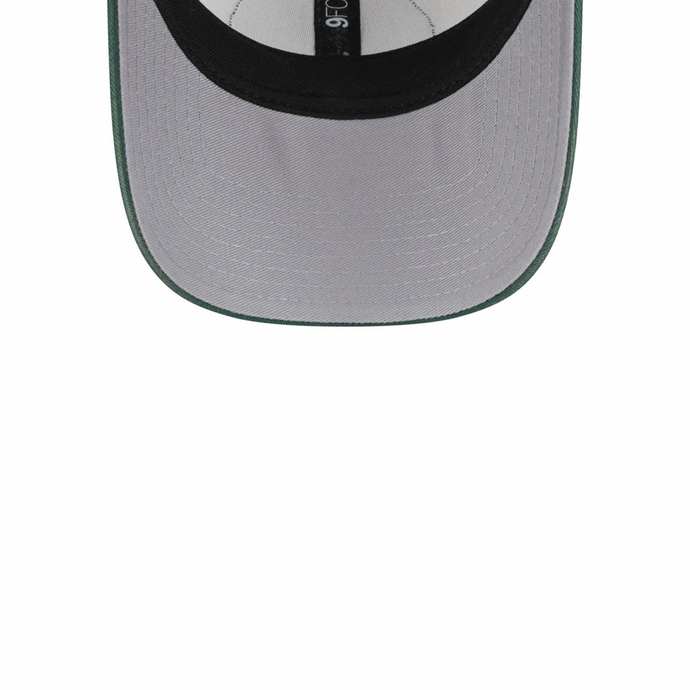 Milwaukee Bucks Throwback Patch Trucker 9FORTY Adjustable Hat Khaki/Hunter Green - NBA