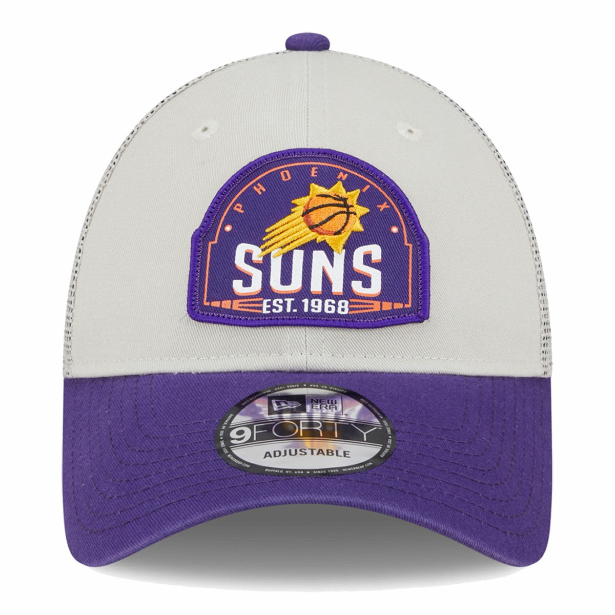 Phoenix Suns Throwback Patch Trucker 9FORTY Adjustable Hat Khaki/Purple - NBA