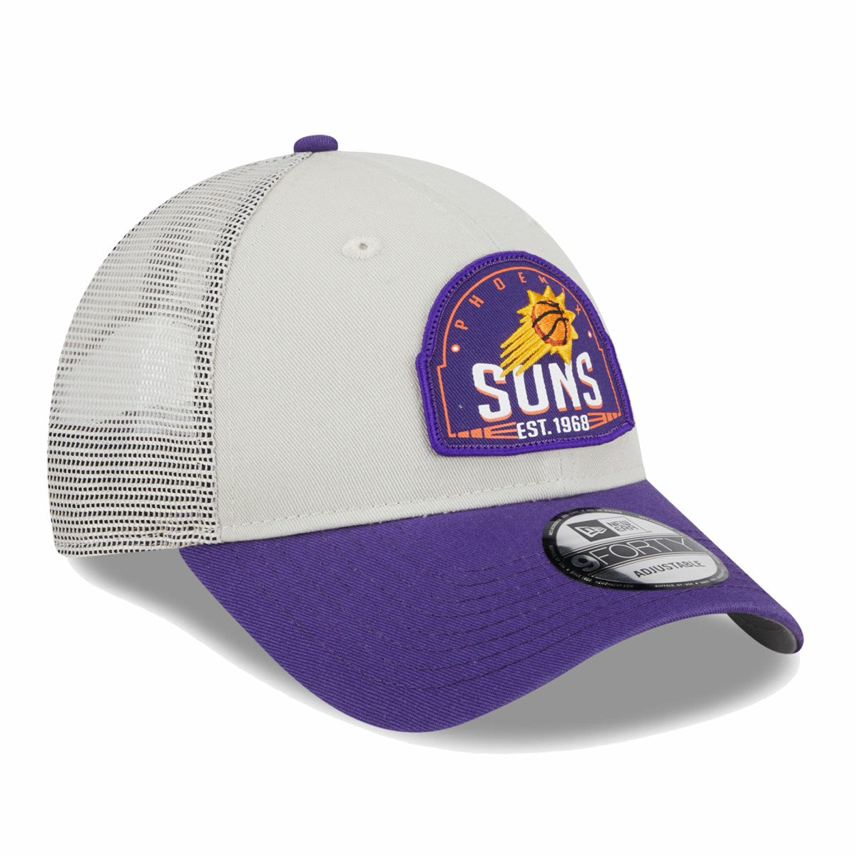 Phoenix Suns Throwback Patch Trucker 9FORTY Adjustable Hat Khaki/Purple - NBA