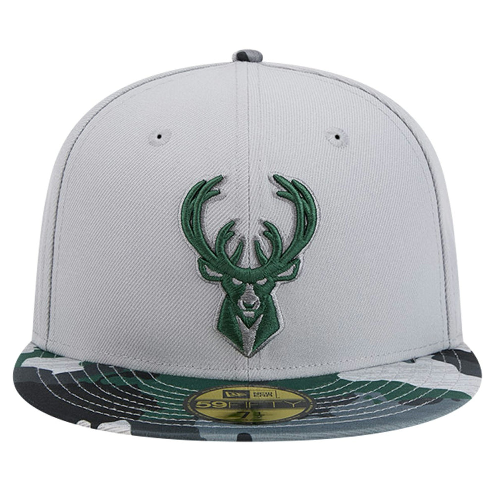 Milwaukee Bucks Active Color Camo Visor 59FIFTY Fitted Hat Gray - NBA