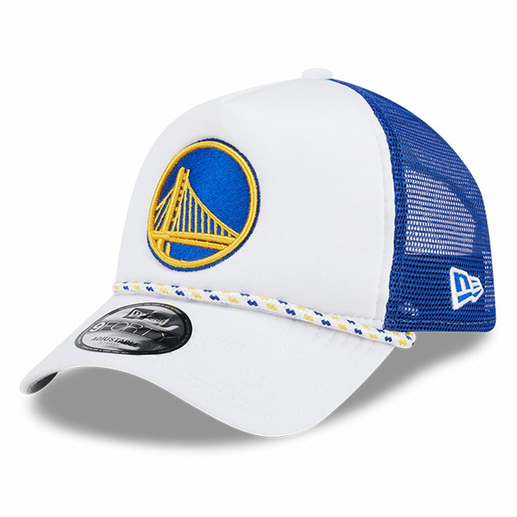 Golden State Warriors Court Sport Foam A-Frame 9FORTY Adjustable Trucker Hat White/Royal - NBA