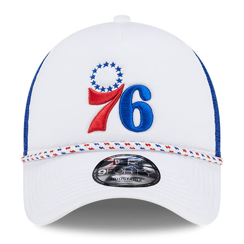 Philadelphia 76ers Court Sport Foam A-Frame 9FORTY Adjustable Trucker Hat White/Royal - NBA