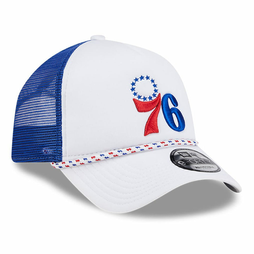 Philadelphia 76ers Court Sport Foam A-Frame 9FORTY Adjustable Trucker Hat White/Royal - NBA