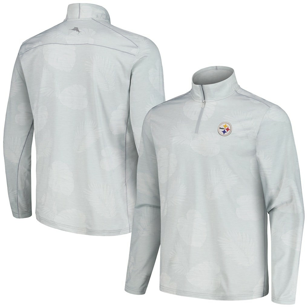 Pittsburgh Steelers Delray Frond IslandZone Half-Zip Sweatshirt Gray | Tommy Bahama