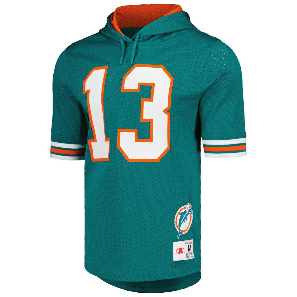 Dan Marino Miami Dolphins Retired Player Name & Number Mesh Hoodie T-Shirt Aqua | Mitchell & Ness