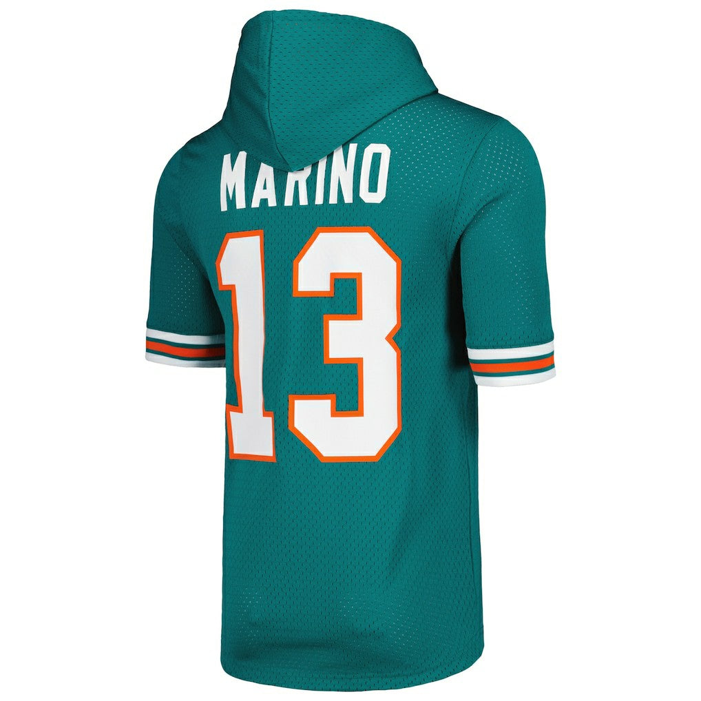 Dan Marino Miami Dolphins Retired Player Name & Number Mesh Hoodie T-Shirt Aqua | Mitchell & Ness