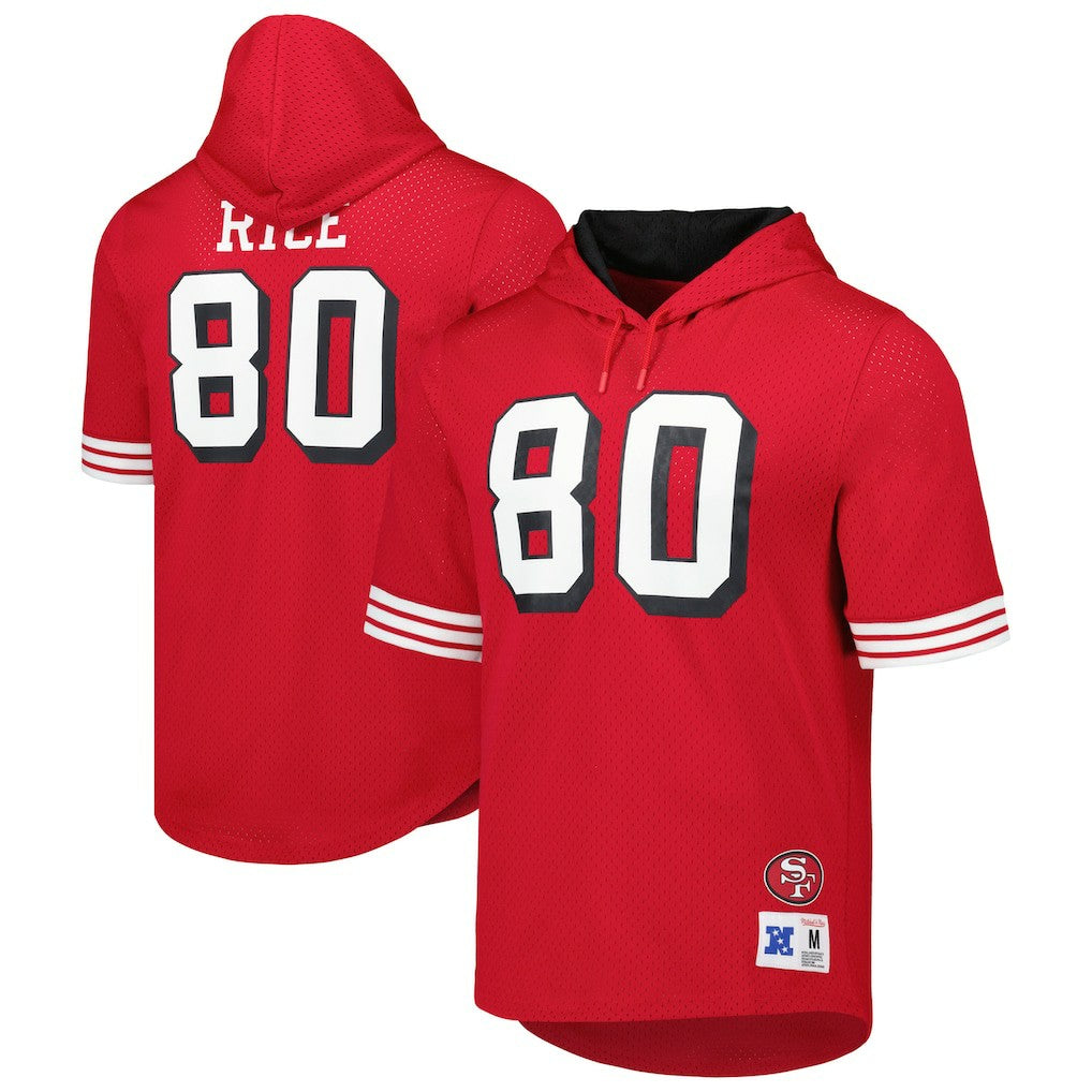 Jerry Rice San Francisco 49ers Retired Player Name & Number Mesh Hoodie T-Shirt Scarlet | Mitchell & Ness