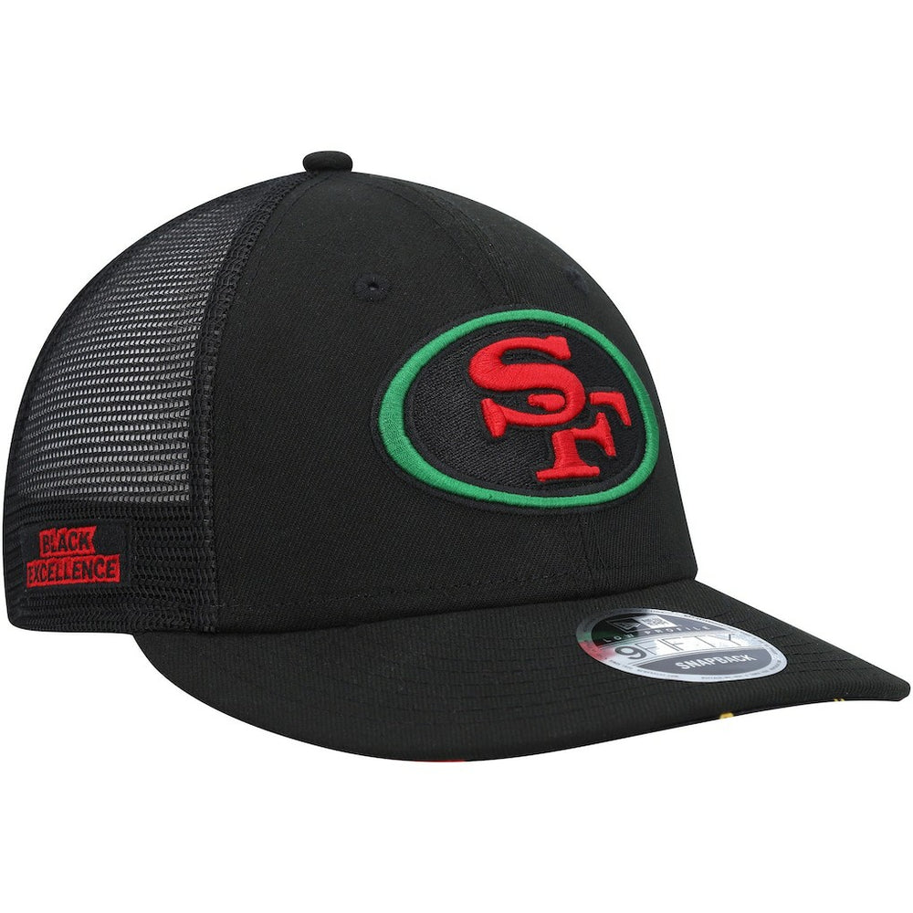 San Francisco 49ers New Era Black Excellence Collection Trucker Low Profile 9FIFTY Snapback Hat Black | NFL