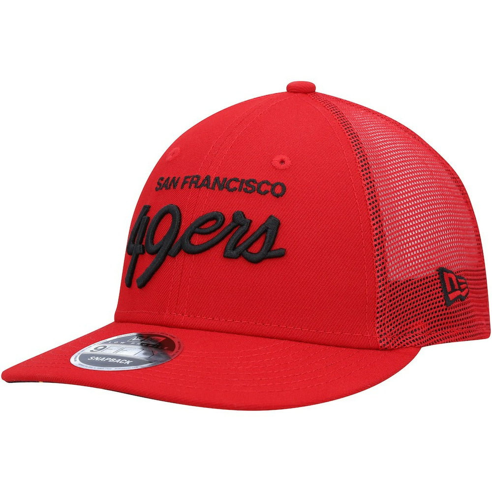 San Francisco 49ers New Era Black Excellence Collection Wordmark Trucker Low Profile 9FIFTY Snapback Hat Scarlet | NFL