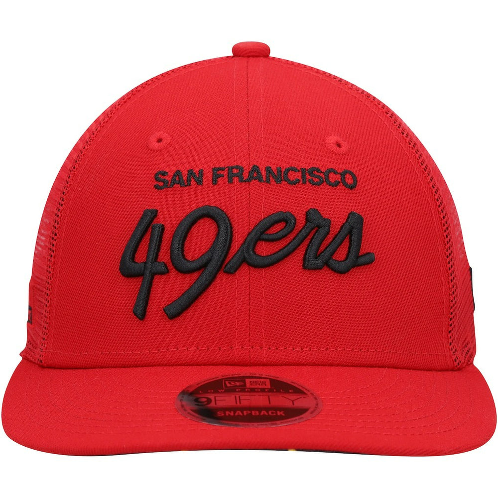 San Francisco 49ers New Era Black Excellence Collection Wordmark Trucker Low Profile 9FIFTY Snapback Hat Scarlet | NFL