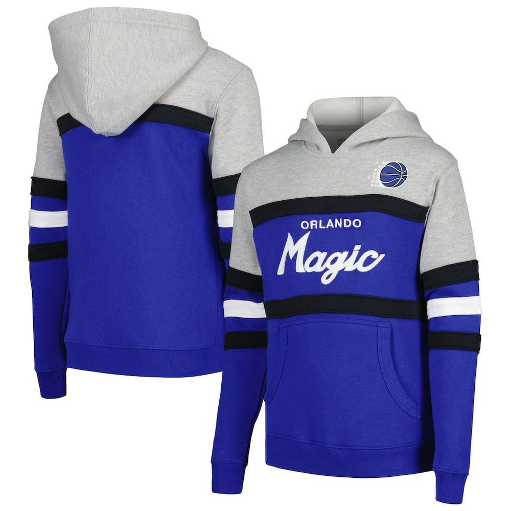 Orlando Magic Youth Hardwood Classics Head Coach Pullover Hoodie Blue/Heather Gray - NBA