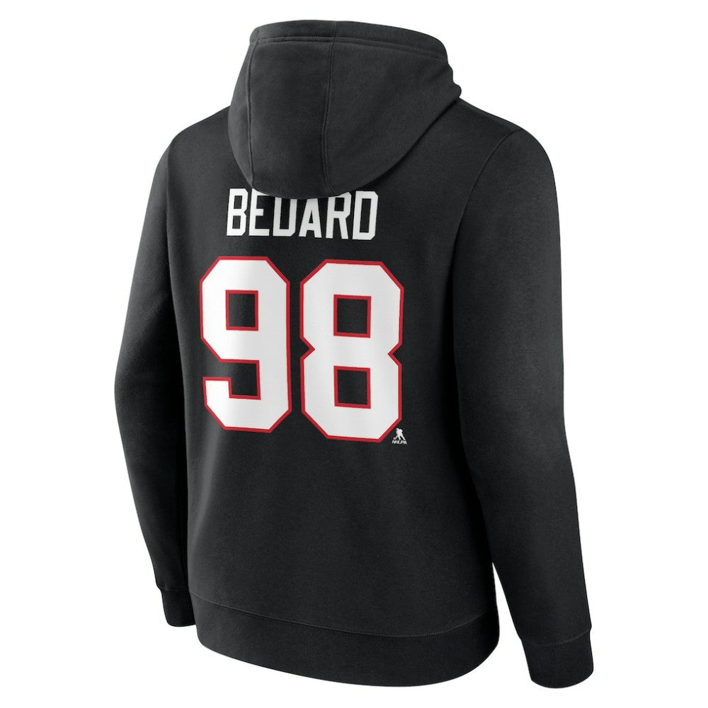 Connor Bedard Chicago Blackhawks Fanatics Authentic Stack Name & Number Tri-Blend Pullover Hoodie - Black - NHL