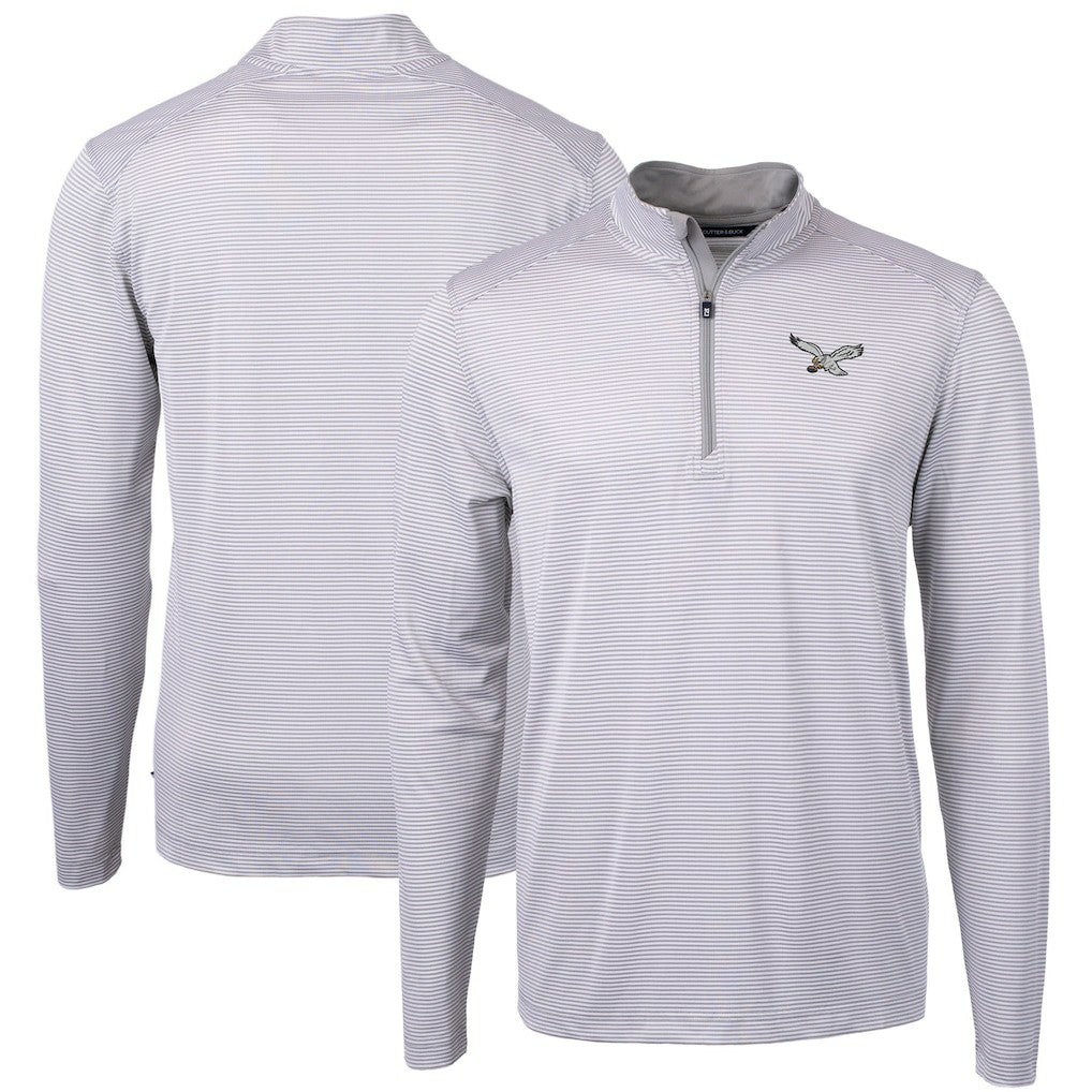 Philadelphia Eagles Cutter & Buck Virtue Eco Pique Micro Stripe Recycled Quarter-Zip Pullover Top White | NFL