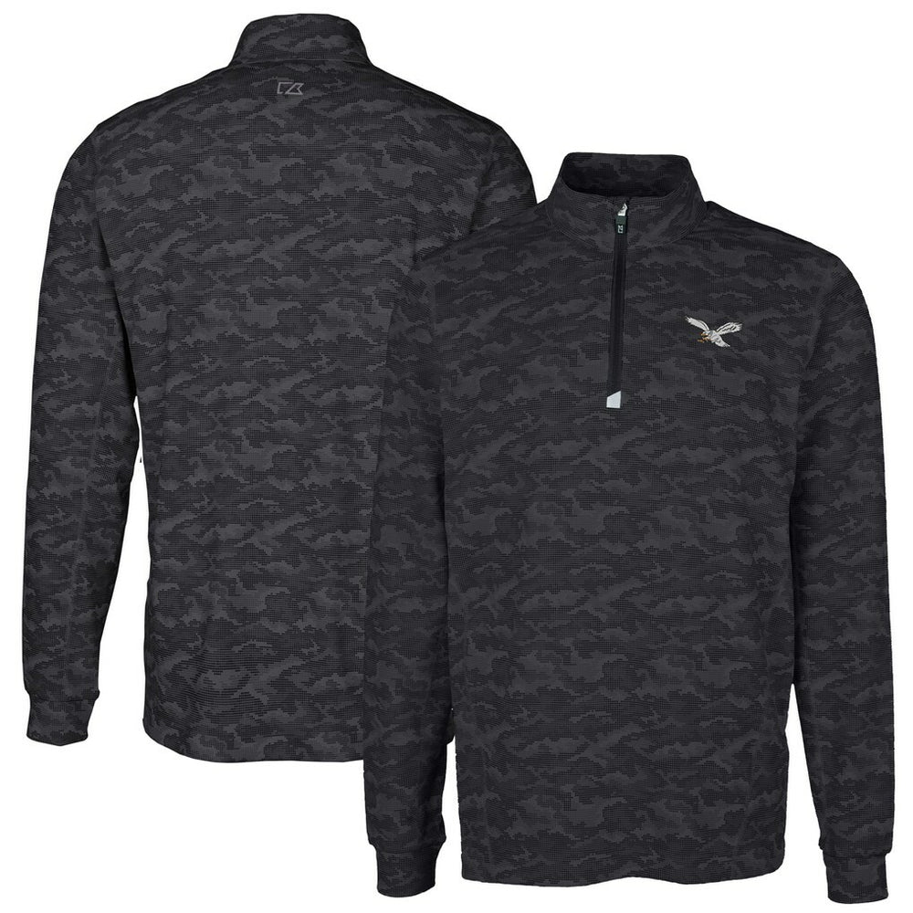 Philadelphia Eagles Cutter & Buck Traverse Camo Print Stretch Quarter-Zip Pullover Black | NFL