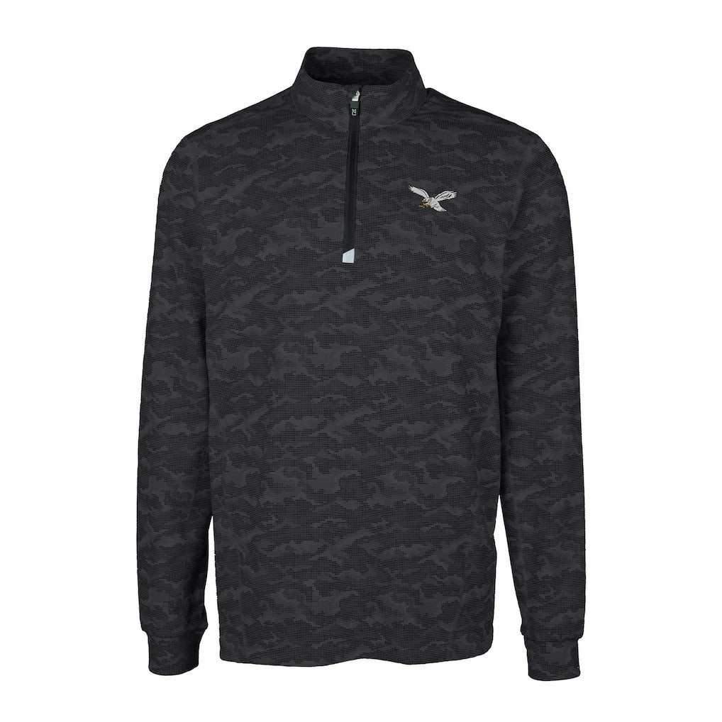 Philadelphia Eagles Cutter & Buck Traverse Camo Print Stretch Quarter-Zip Pullover Black | NFL