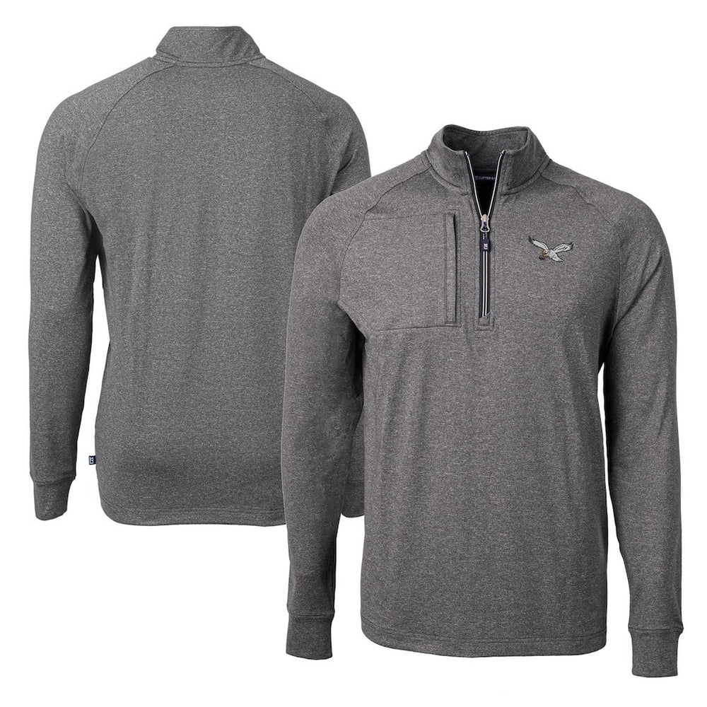 Philadelphia Eagles Cutter & Buck Adapt Eco Knit Heathered Recycled Quarter-Zip Pullover Heather Black | NFL