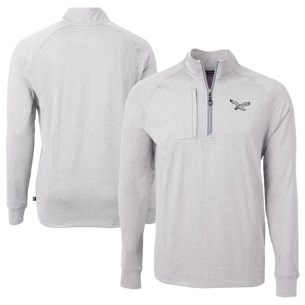 Philadelphia Eagles Cutter & Buck Adapt Eco Knit Heathered Recycled Quarter-Zip Pullover Heather Gray | NFL