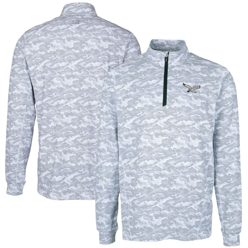 Philadelphia Eagles Cutter & Buck Traverse Camo Print Stretch Quarter-Zip Pullover Charcoal | NFL
